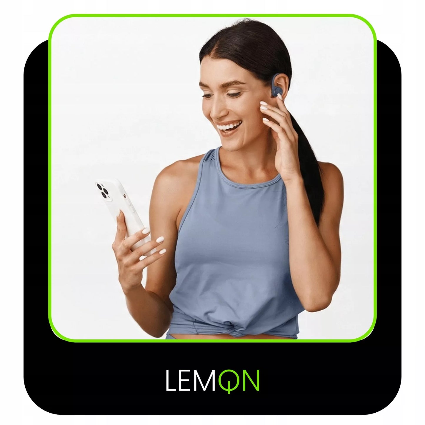 Belaidės sportinės ausinės LEMON TWS su „Bluetooth“ ir įkrovimo dėklu, mėlynos