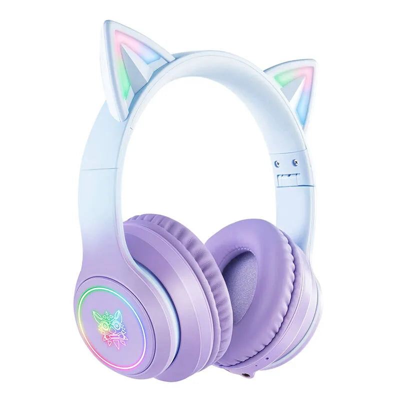 Belaidės žaidimų ausinės Onikuma B90 RGB su kačių ausytėmis, violetinės