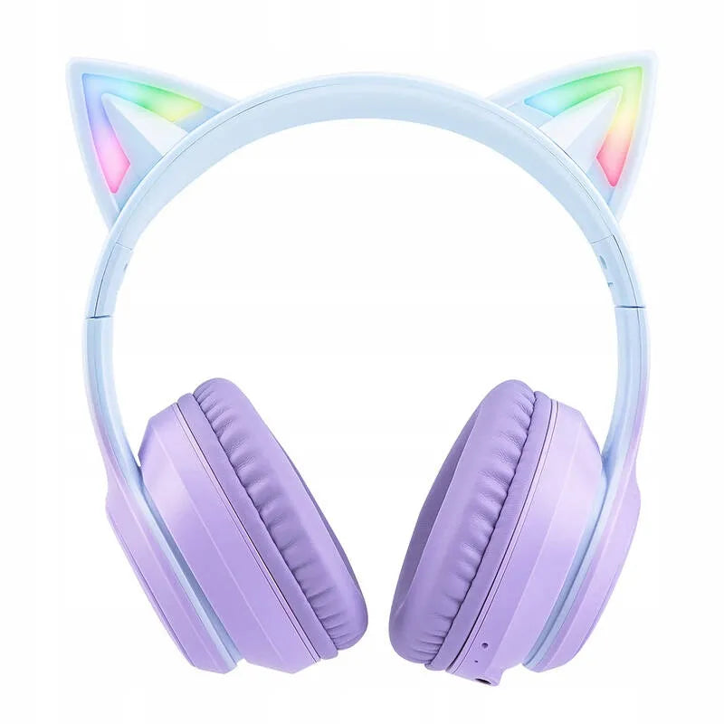 Belaidės žaidimų ausinės Onikuma B90 RGB su kačių ausytėmis, violetinės