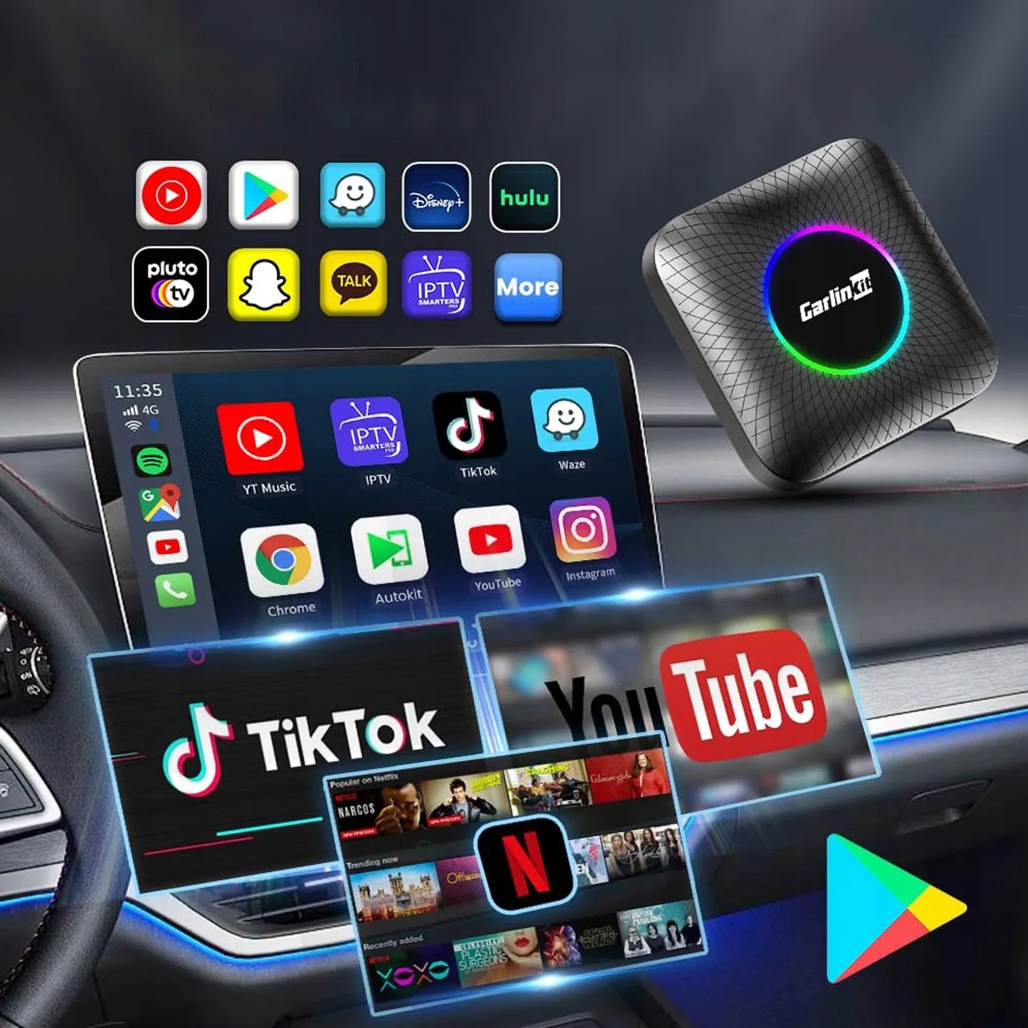 Belaidis adapteris Carlinkit TBOX 8GB 128GB CarPlay Android Auto juodas