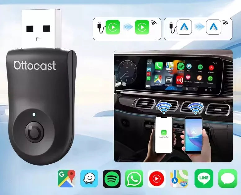 Belaidis adapteris Ottocast Mini 2-in-1 CarPlay / Android Auto CA505-T