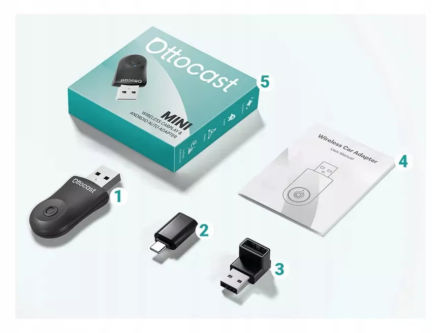 Belaidis adapteris Ottocast Mini 2-in-1 CarPlay / Android Auto CA505-T