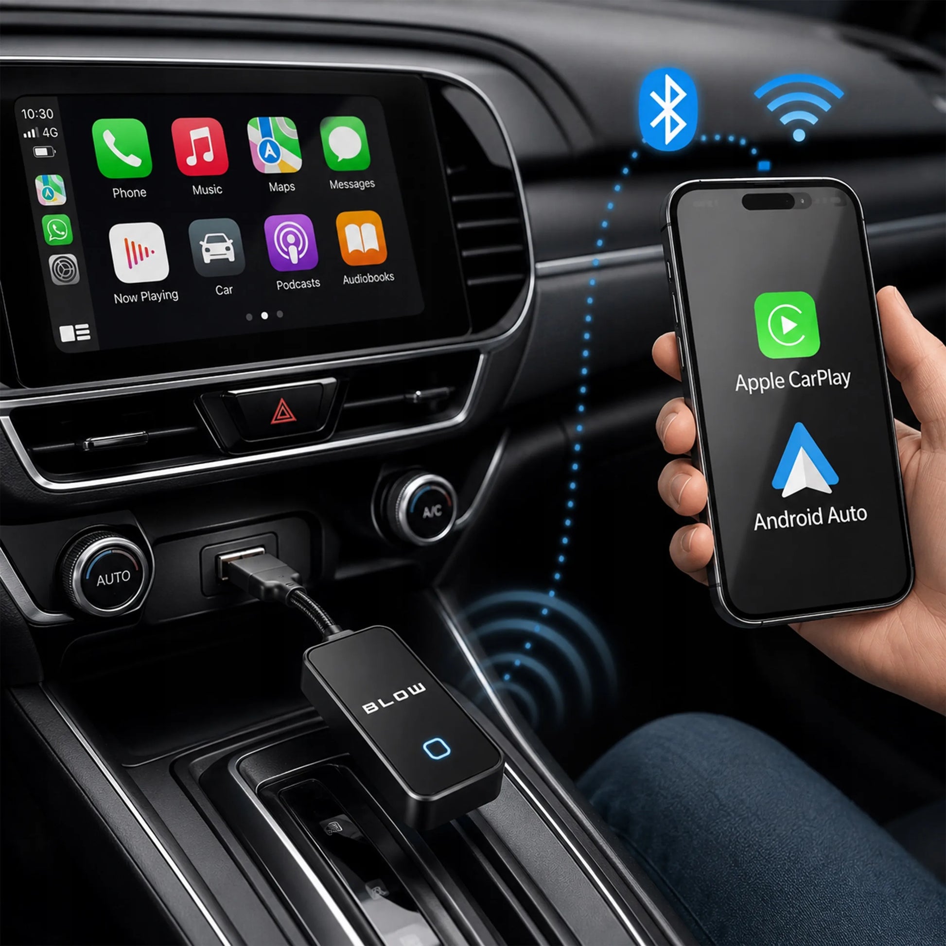 Belaidis BLOW CarPlay ir Android Auto adapteris USB-A/USB-C WiFi BT 5.0 PRO