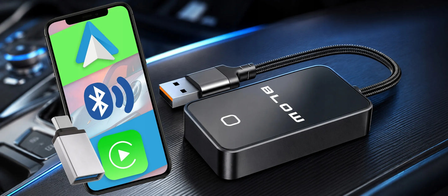 Belaidis BLOW CarPlay ir Android Auto adapteris USB-A/USB-C WiFi BT 5.0 PRO