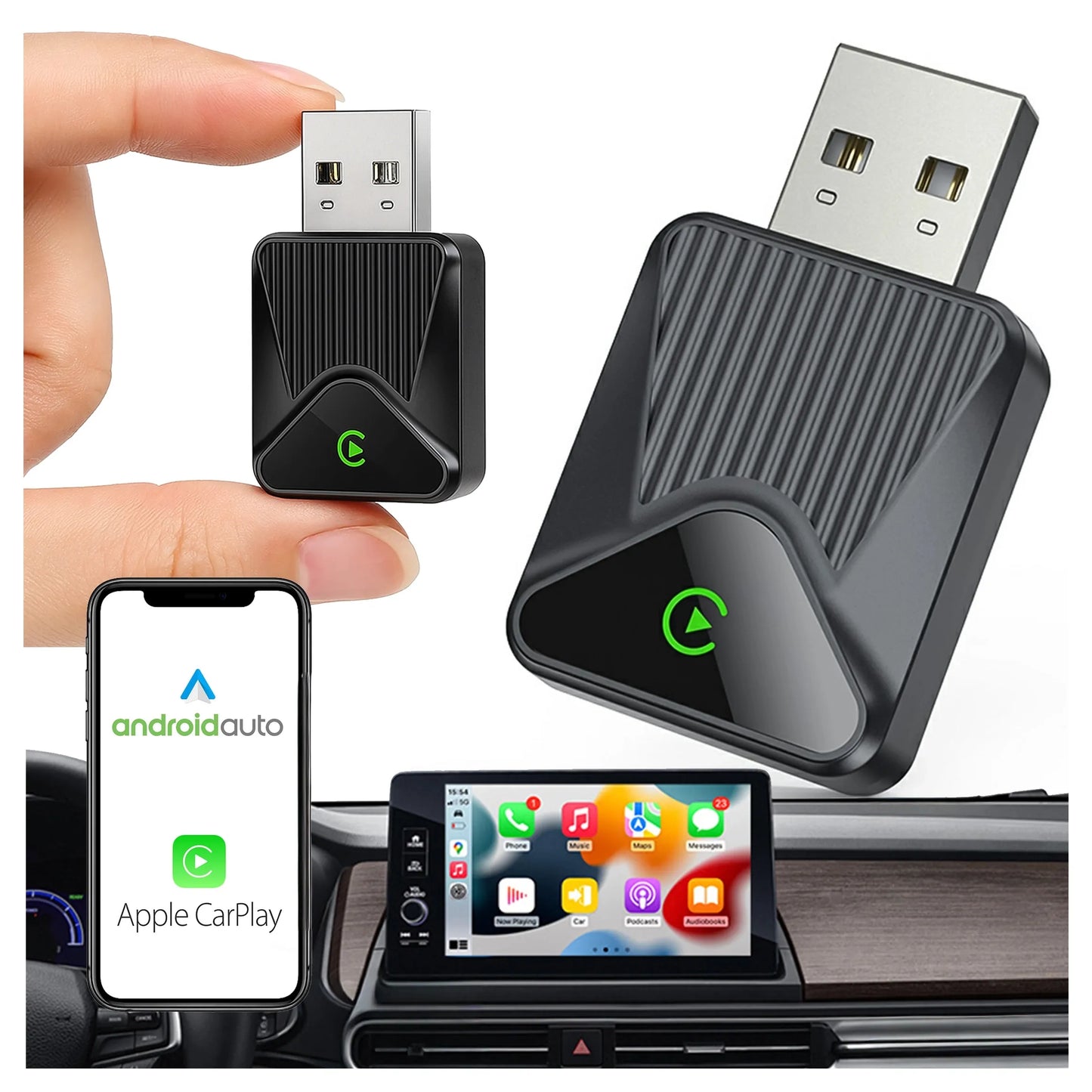 Belaidis CarPlay adapteris 5.8GHz Plug&Play iOS/Android Auto USB USB-C