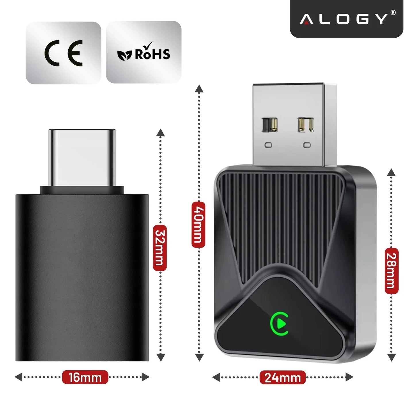 Belaidis CarPlay adapteris 5.8GHz Plug&Play iOS/Android Auto USB USB-C