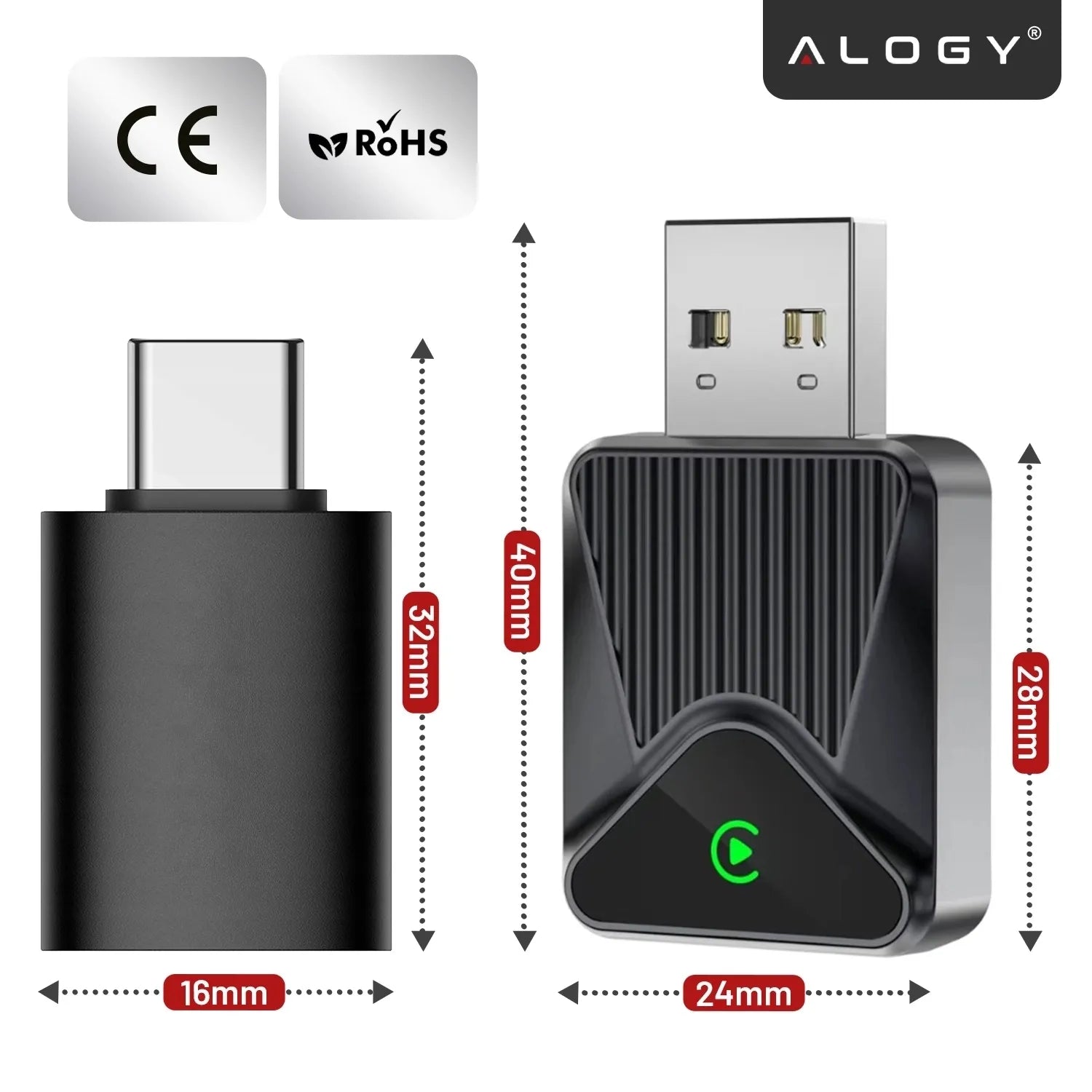 Belaidis CarPlay adapteris 5.8GHz Plug&Play iOS/Android Auto USB USB-C