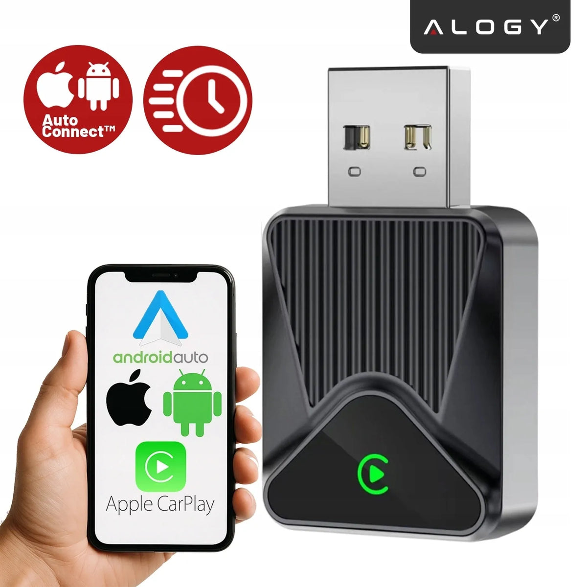 Belaidis CarPlay adapteris 5.8GHz Plug&Play iOS/Android Auto USB USB-C
