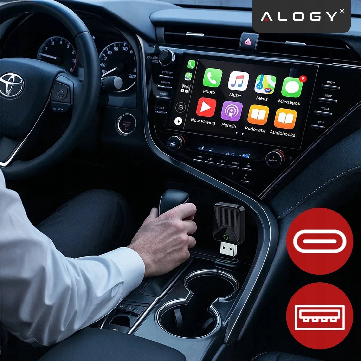 Belaidis CarPlay adapteris 5.8GHz Plug&Play iOS/Android Auto USB USB-C
