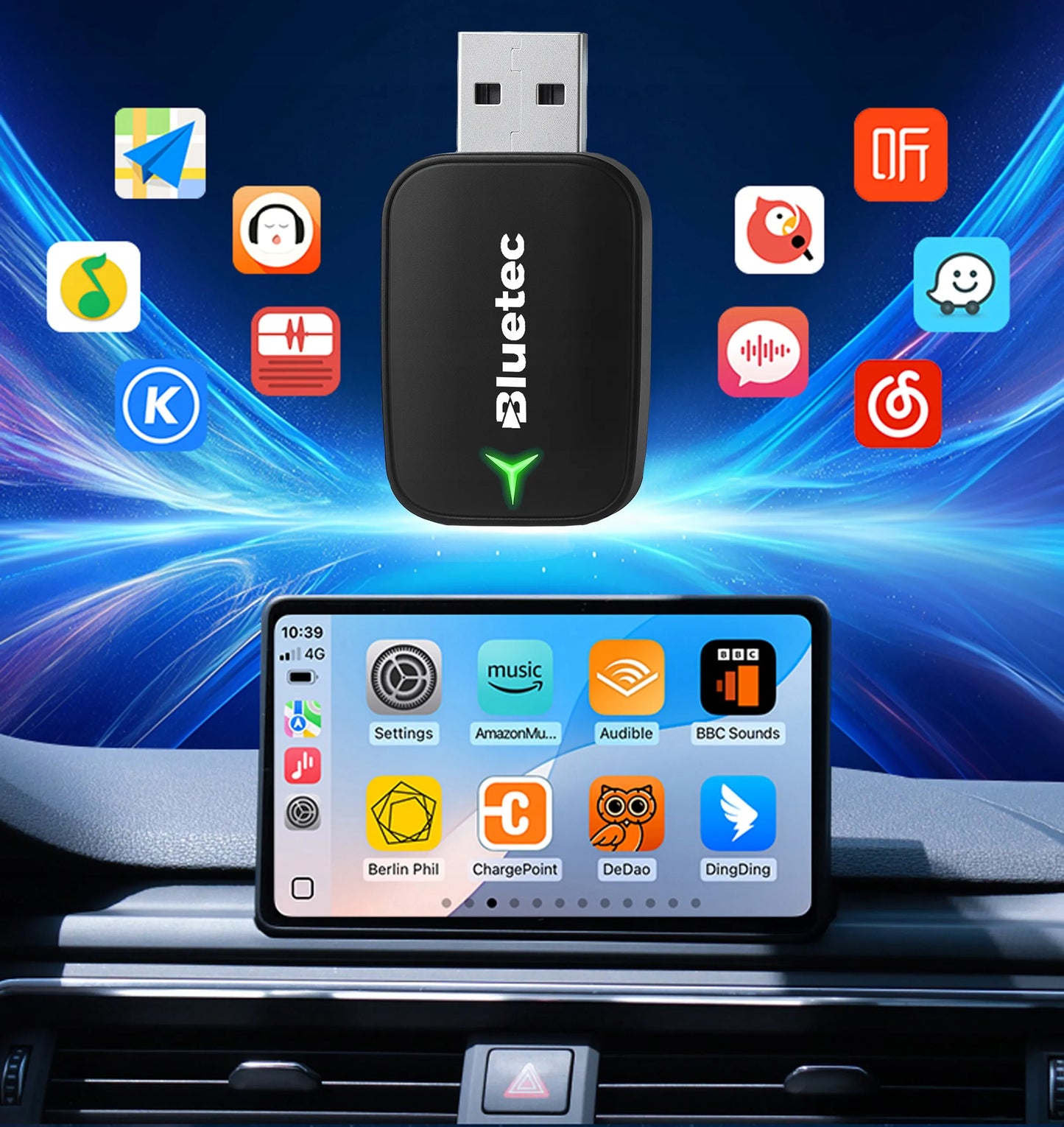 Belaidis CarPlay Android Auto adapteris Bluetec WiFi BT 5.0 mini