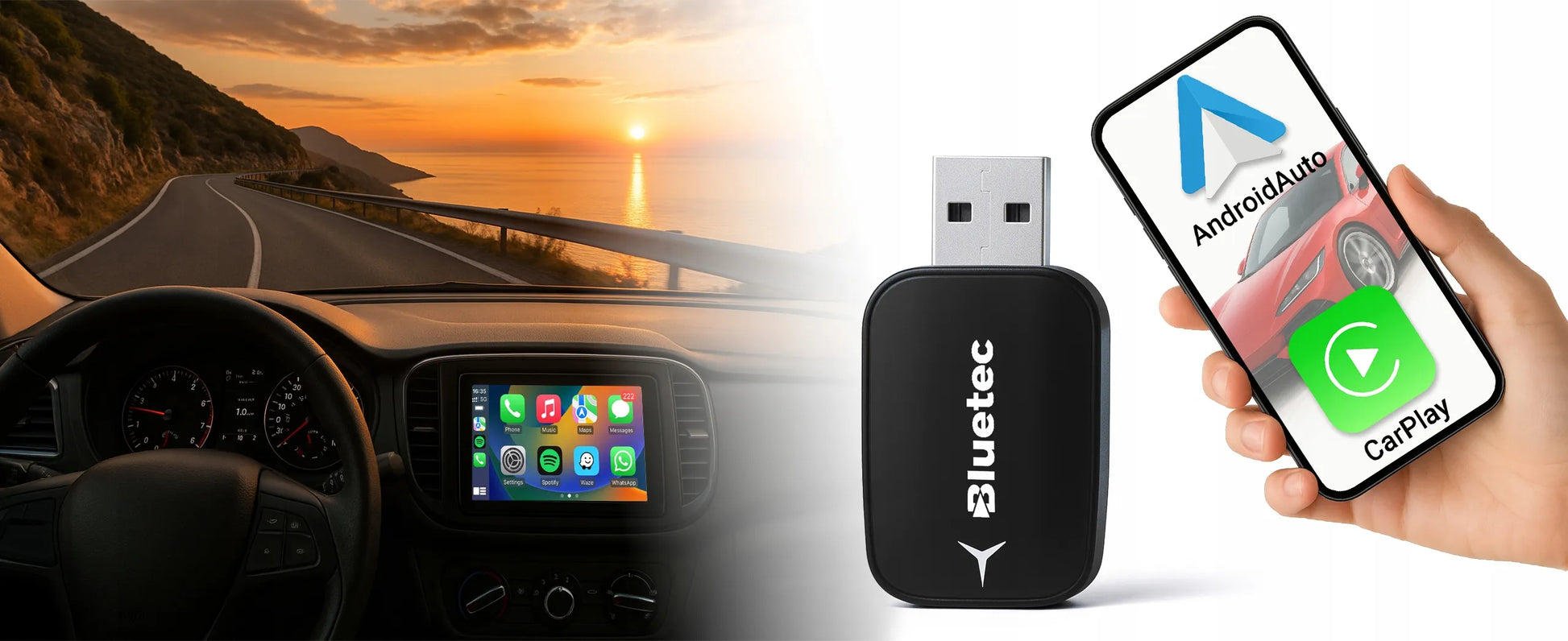 Belaidis CarPlay Android Auto adapteris Bluetec WiFi BT 5.0 mini