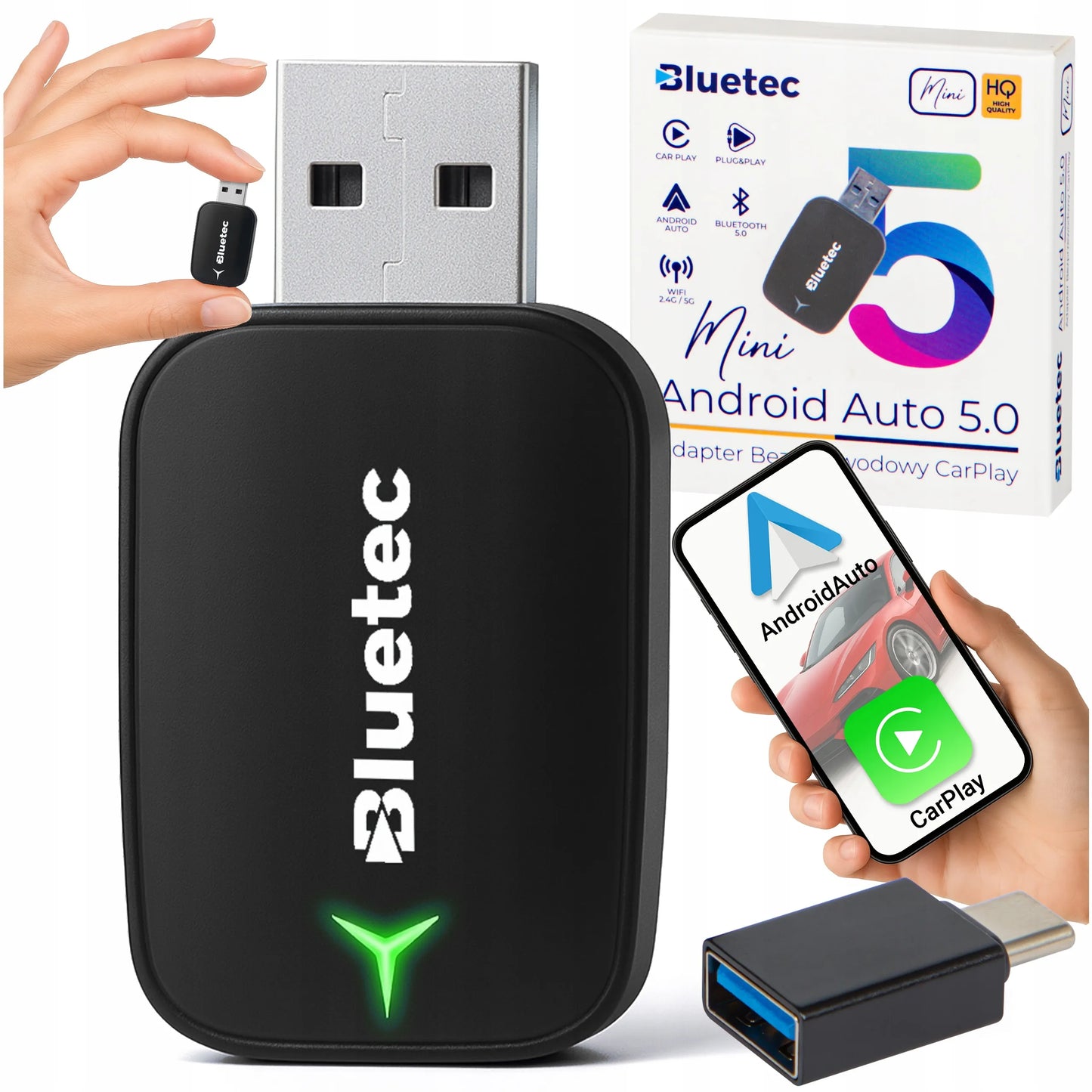 Belaidis CarPlay Android Auto adapteris Bluetec WiFi BT 5.0 mini