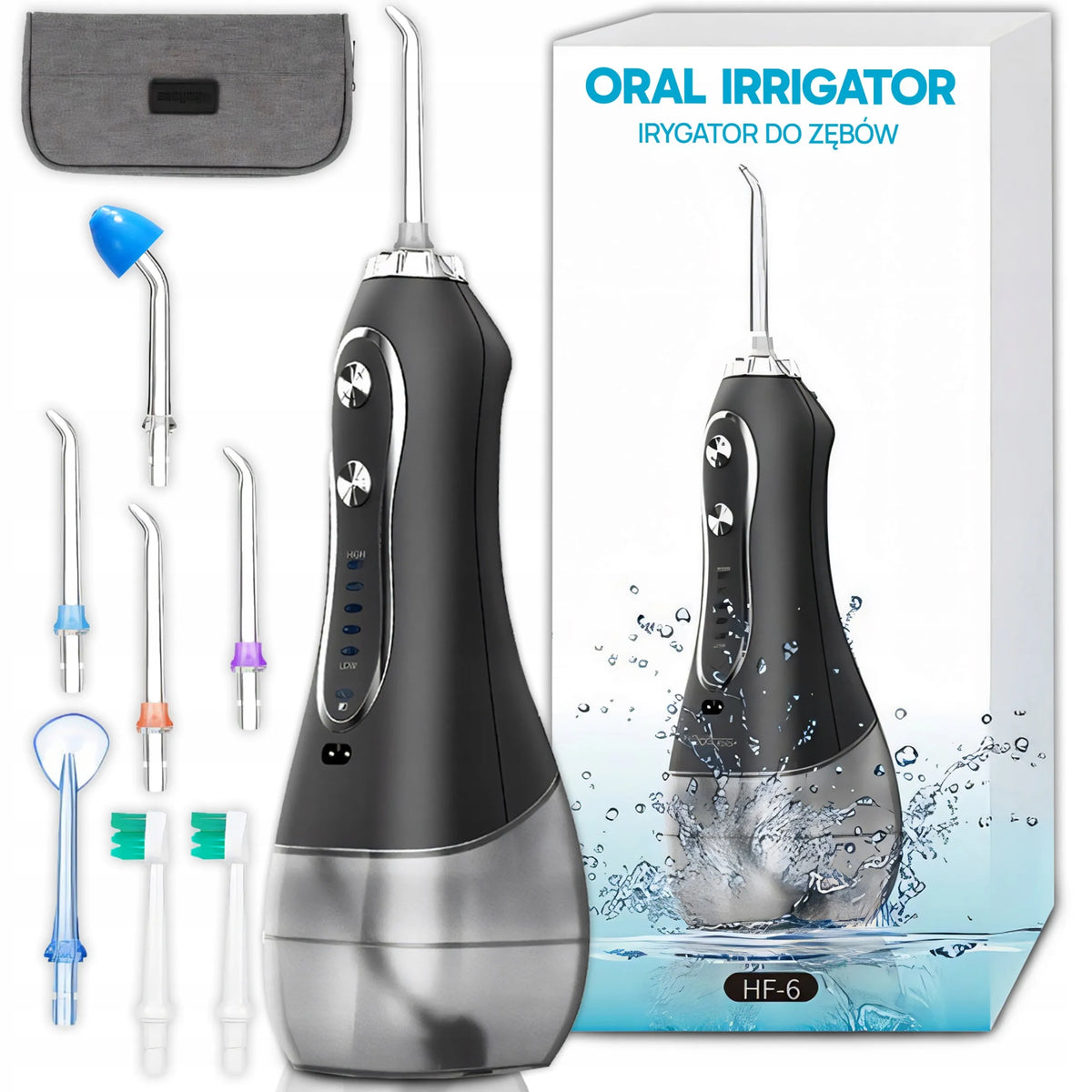 BELAIDIS DANTŲ IRIGATORIUS, 5 REŽIMAI, 8 ANTGALIAI, DANTŲ PRIEŽŪRA, 300 ML, DĖKLAS