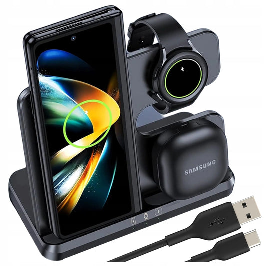 Belaidis indukcinis 3w1 QI įkroviklis, palaikantis greitąjį įkrovimą, skirtas Samsung S24 S23 S22 QC