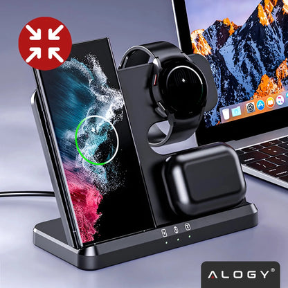 Belaidis indukcinis 3w1 QI įkroviklis, palaikantis greitąjį įkrovimą, skirtas Samsung S24 S23 S22 QC