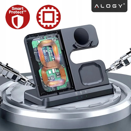 Belaidis indukcinis 3w1 QI įkroviklis, palaikantis greitąjį įkrovimą, skirtas Samsung S24 S23 S22 QC
