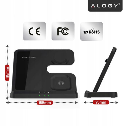 Belaidis indukcinis 3w1 QI įkroviklis, palaikantis greitąjį įkrovimą, skirtas Samsung S24 S23 S22 QC
