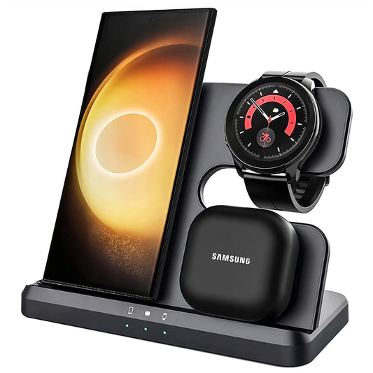 Belaidis indukcinis 3w1 QI įkroviklis, palaikantis greitąjį įkrovimą, skirtas Samsung S24 S23 S22 QC