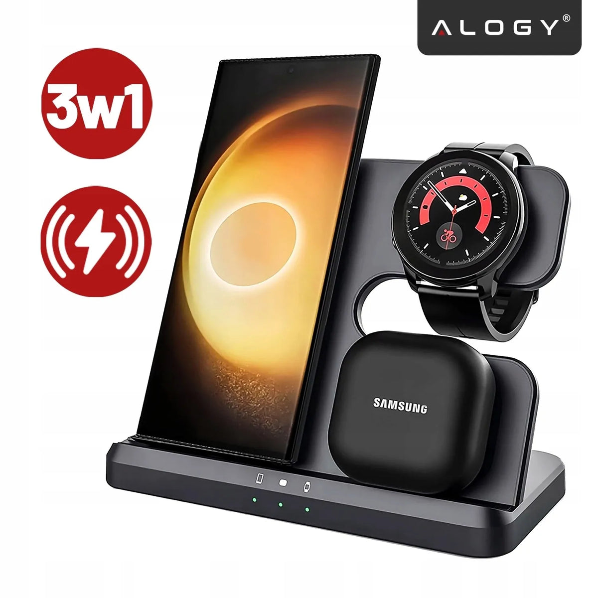 Belaidis indukcinis 3w1 QI įkroviklis, palaikantis greitąjį įkrovimą, skirtas Samsung S24 S23 S22 QC