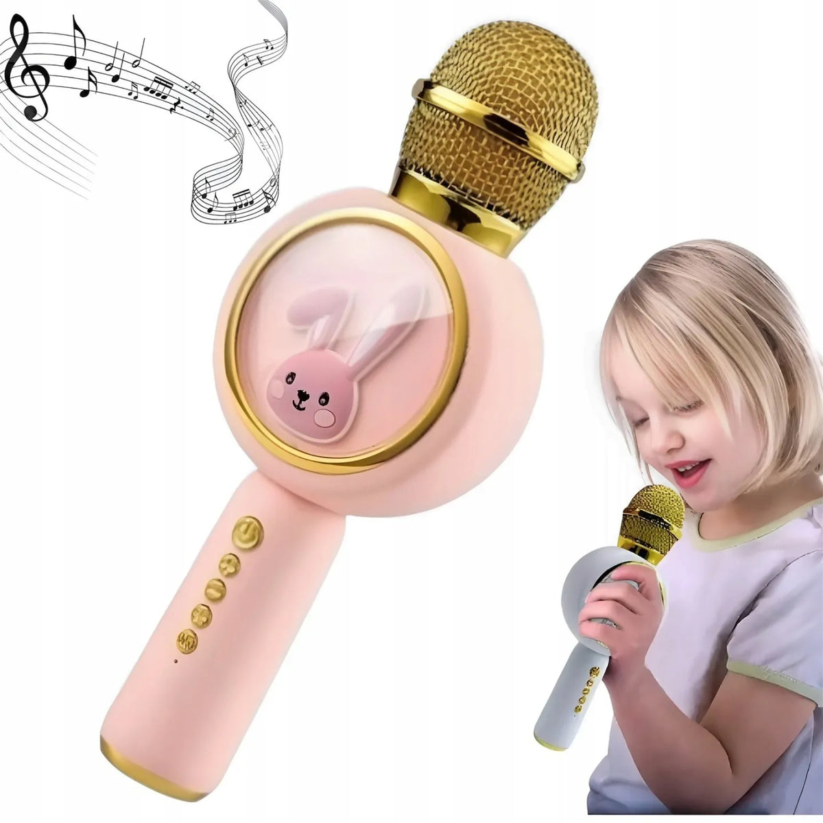 Belaidis karaoke mikrofonas vaikams „Sweet Bunny“ su „Bluetooth“ garsiakalbiu