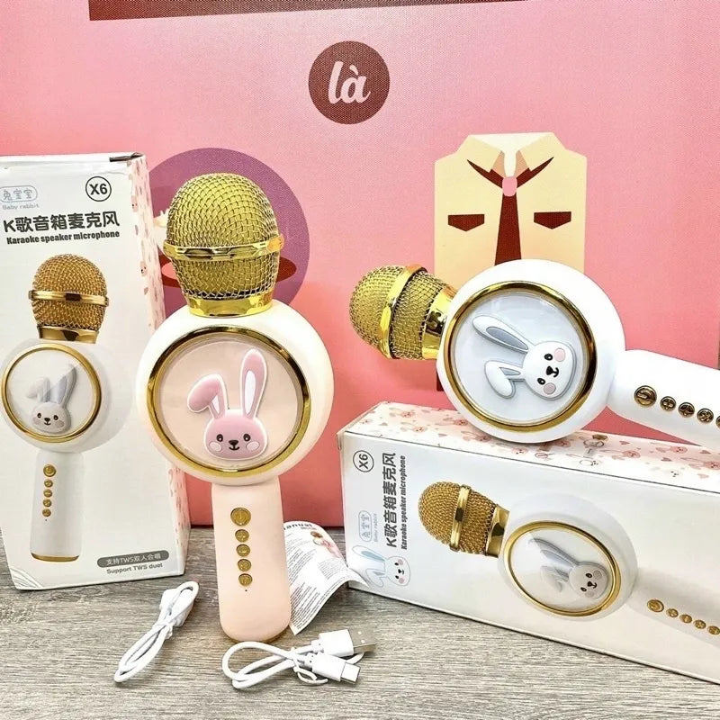 Belaidis karaoke mikrofonas vaikams „Sweet Bunny“ su „Bluetooth“ garsiakalbiu