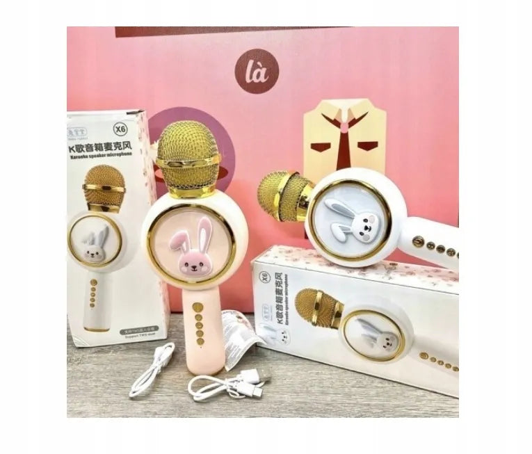 Belaidis karaoke mikrofonas vaikams „Sweet Bunny“ su „Bluetooth“ garsiakalbiu