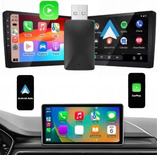 Belaidis mini USB / USB-C adapteris "CarPlay" ir "Android Auto" sistemoms, skirtas "iPhone" bei "iOS" įrenginiams