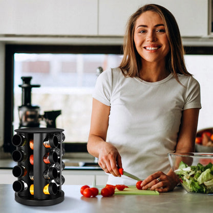 Besisukantis prieskonių stovas RETOO, 16 indelių + 89 lipnios etiketės