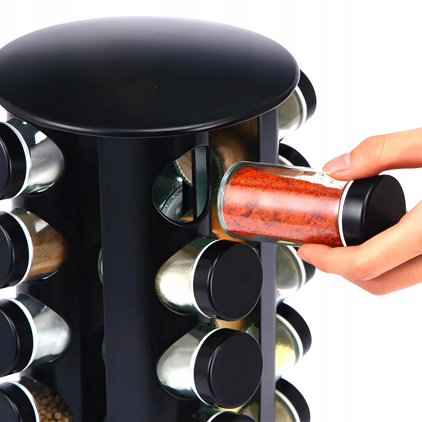 Besisukantis prieskonių stovas RETOO, 16 indelių + 89 lipnios etiketės