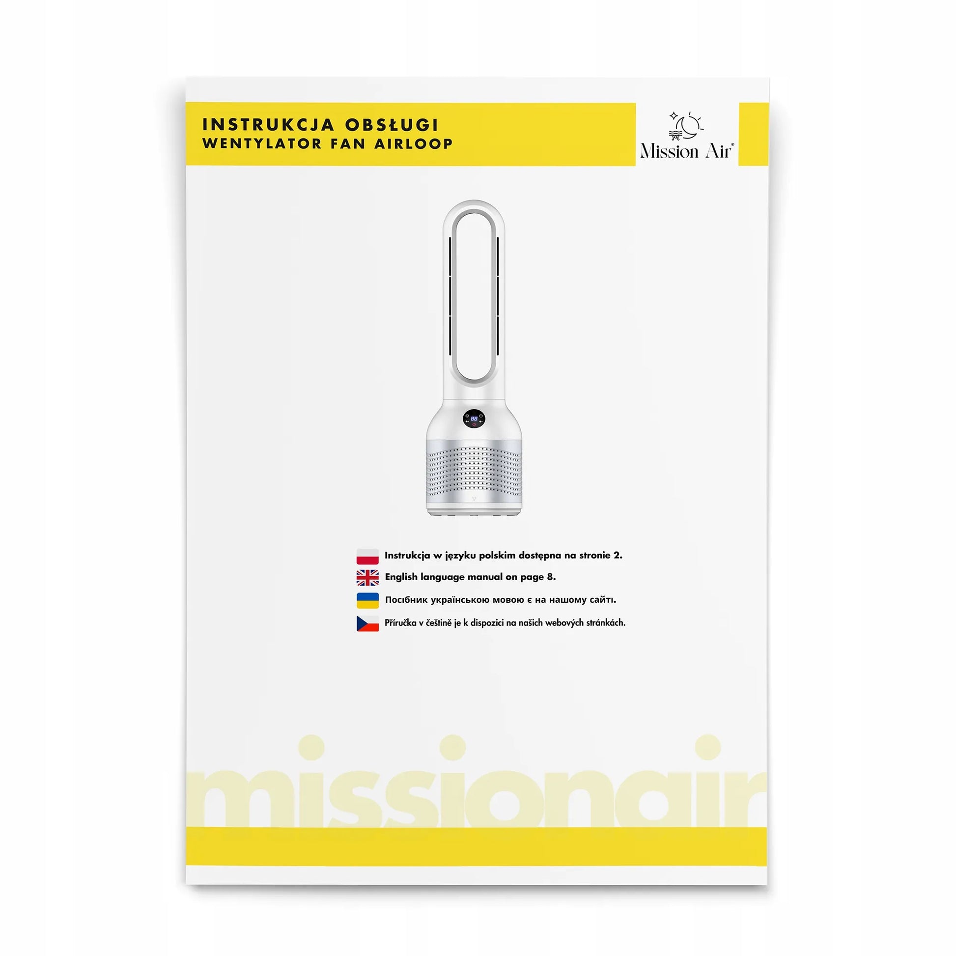 BEZMENTELIS grindinis koloninis ventiliatorius Mission Air AirLoop pilkas 30W