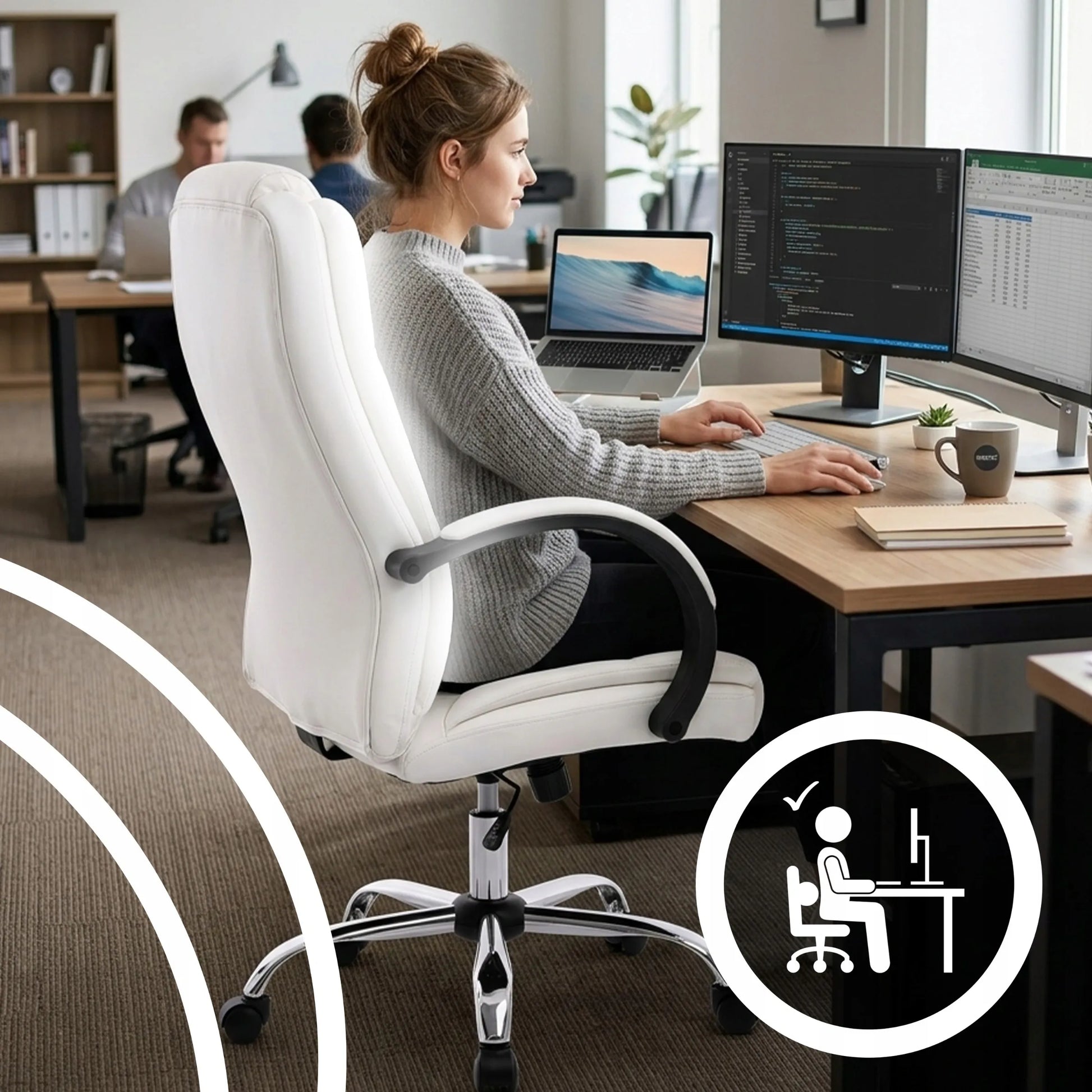 BIURO KĖDĖ 130KG SUKAMAS ERGONOMIŠKAS BIURO KRĖSLAS BALTAS