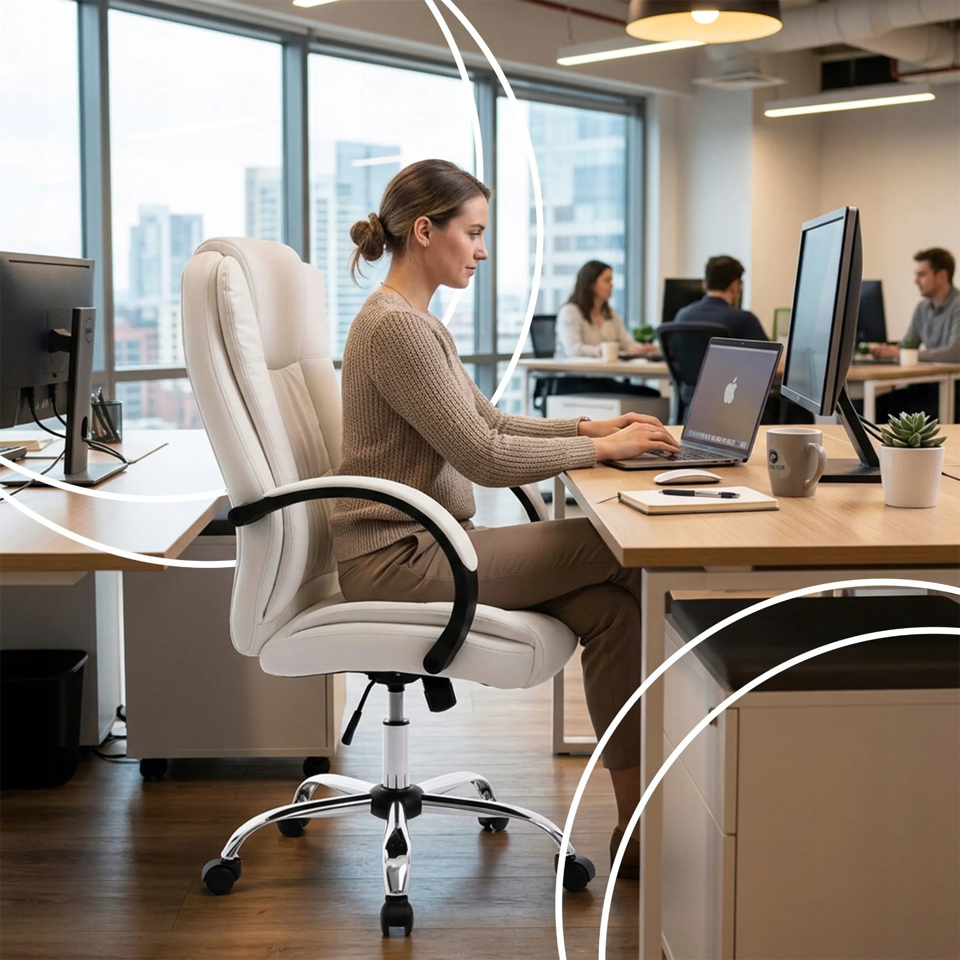 BIURO KĖDĖ 130KG SUKAMAS ERGONOMIŠKAS BIURO KRĖSLAS BALTAS