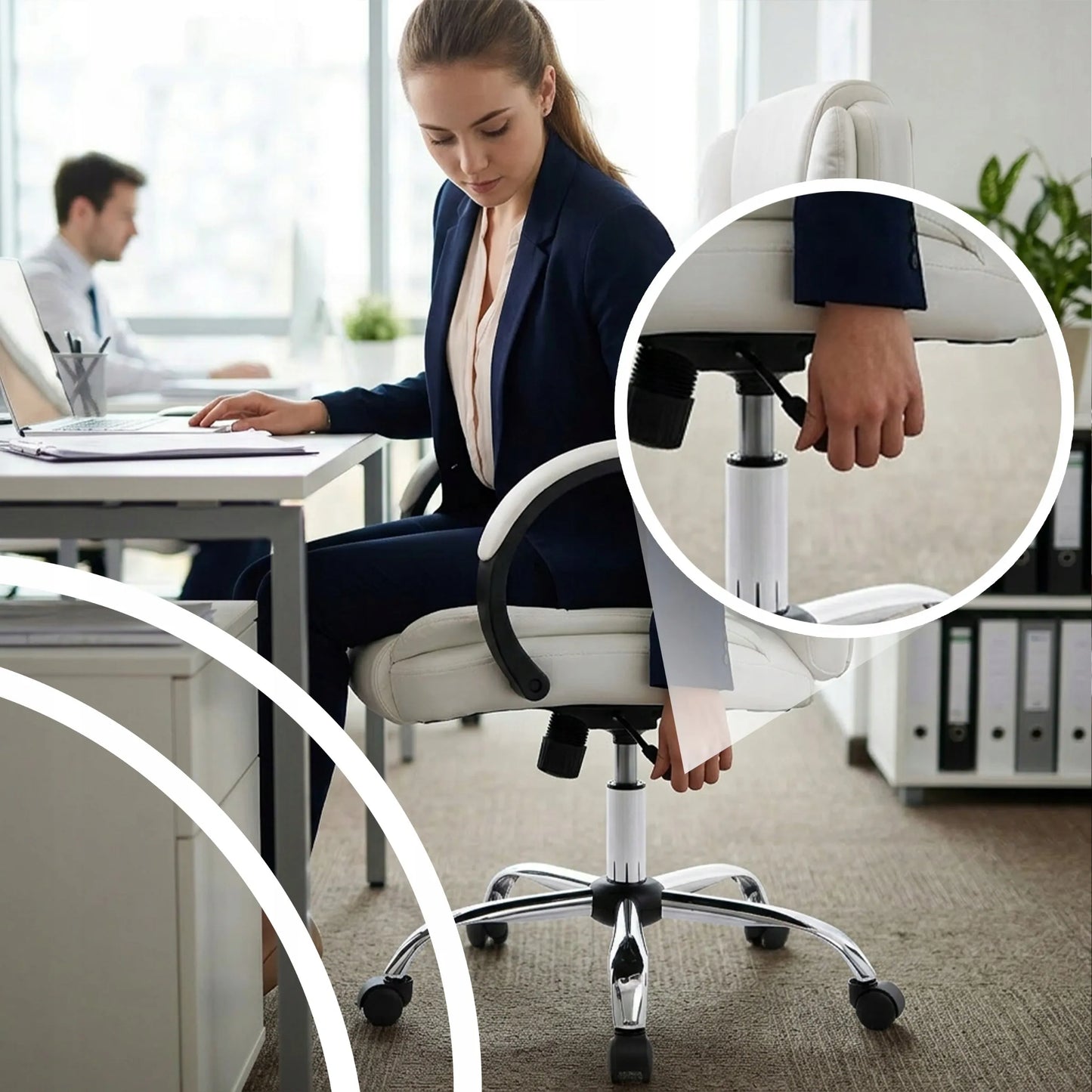 BIURO KĖDĖ 130KG SUKAMAS ERGONOMIŠKAS BIURO KRĖSLAS BALTAS