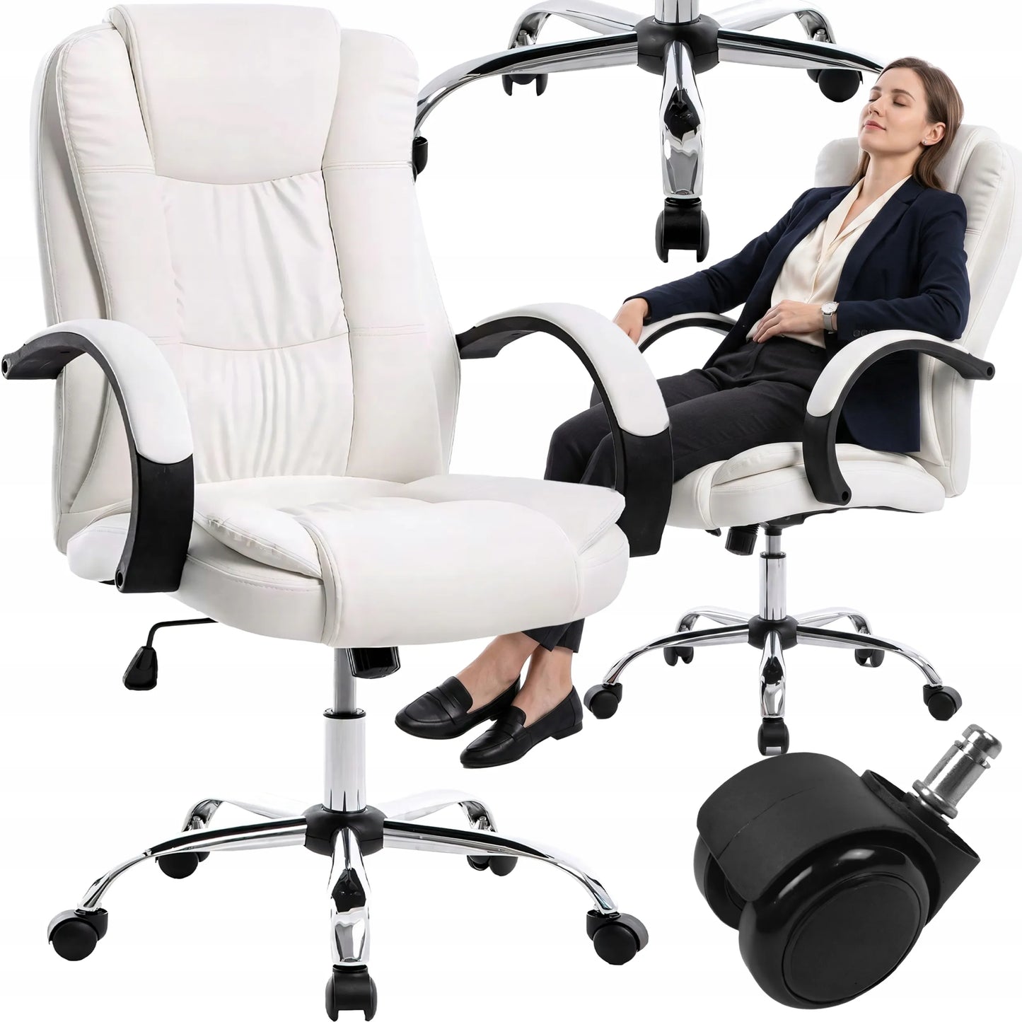 BIURO KĖDĖ 130KG SUKAMAS ERGONOMIŠKAS BIURO KRĖSLAS BALTAS