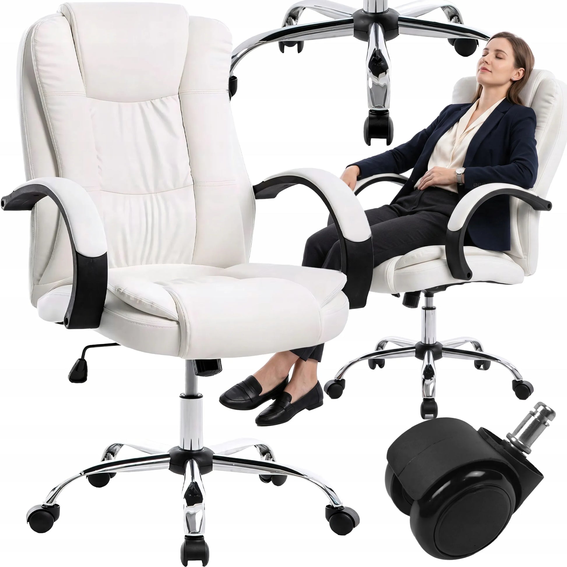 BIURO KĖDĖ 130KG SUKAMAS ERGONOMIŠKAS BIURO KRĖSLAS BALTAS