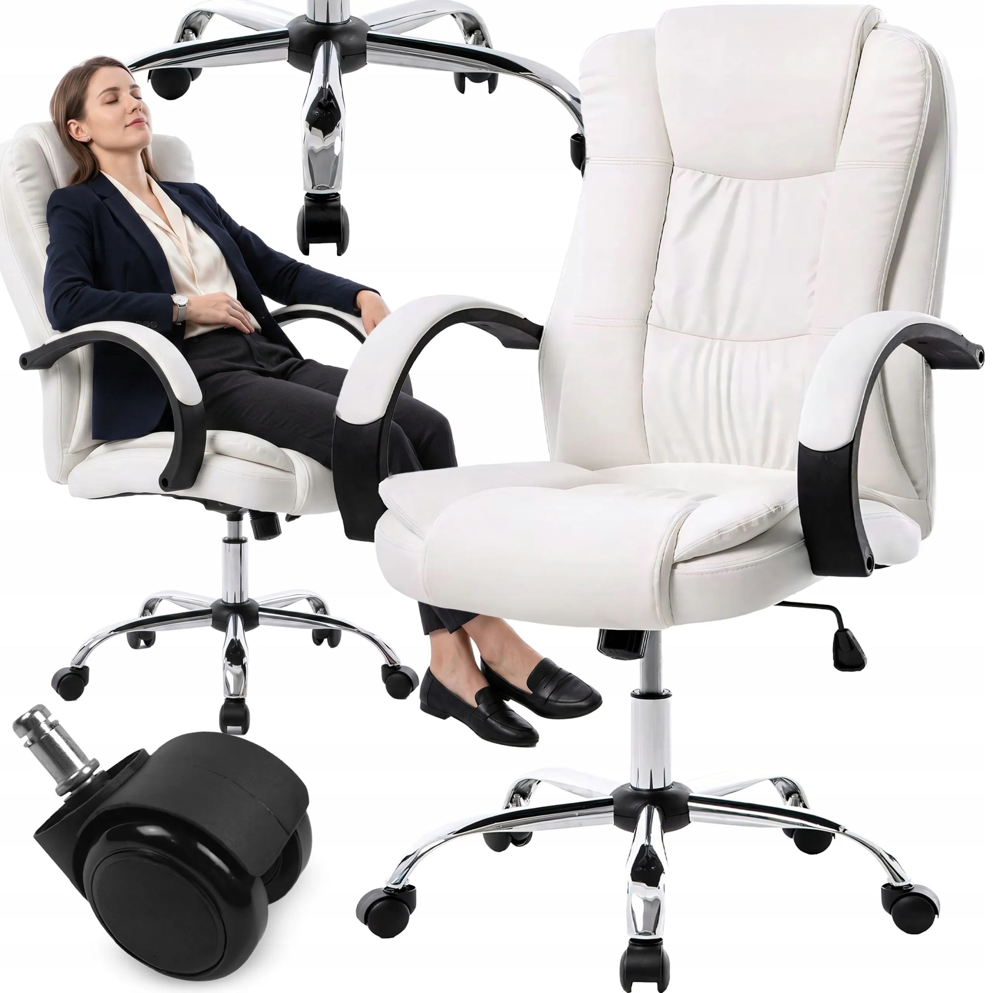 BIURO KĖDĖ 130KG SUKAMAS ERGONOMIŠKAS BIURO KRĖSLAS BALTAS