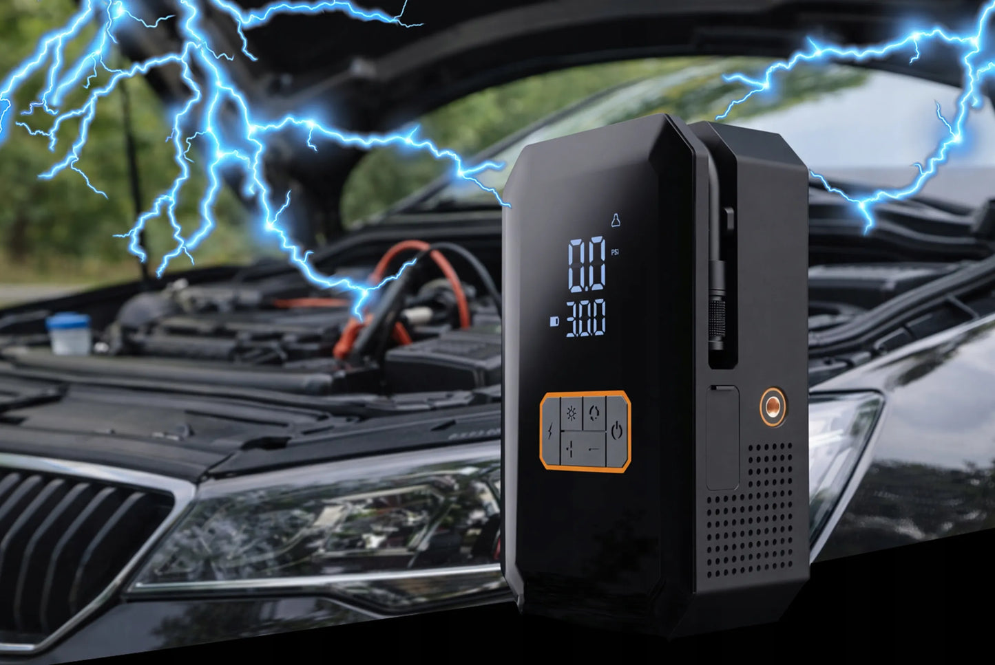 BLOW 12V automobilinis kompresorius su 700A 16000 mAh „Jump Starter“ funkcija, 10,3 bar