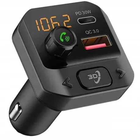 BLOW 74-175 automobilinis FM siųstuvas, Bluetooth įkroviklis su galingais bosais, USB-C PD QC3.0