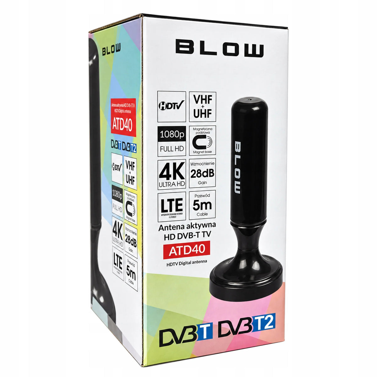 BLOW ATD40 aktyvioji kambarinė antena DVB-T2 televizoriui, 4K, MUX-8, LTE filtras