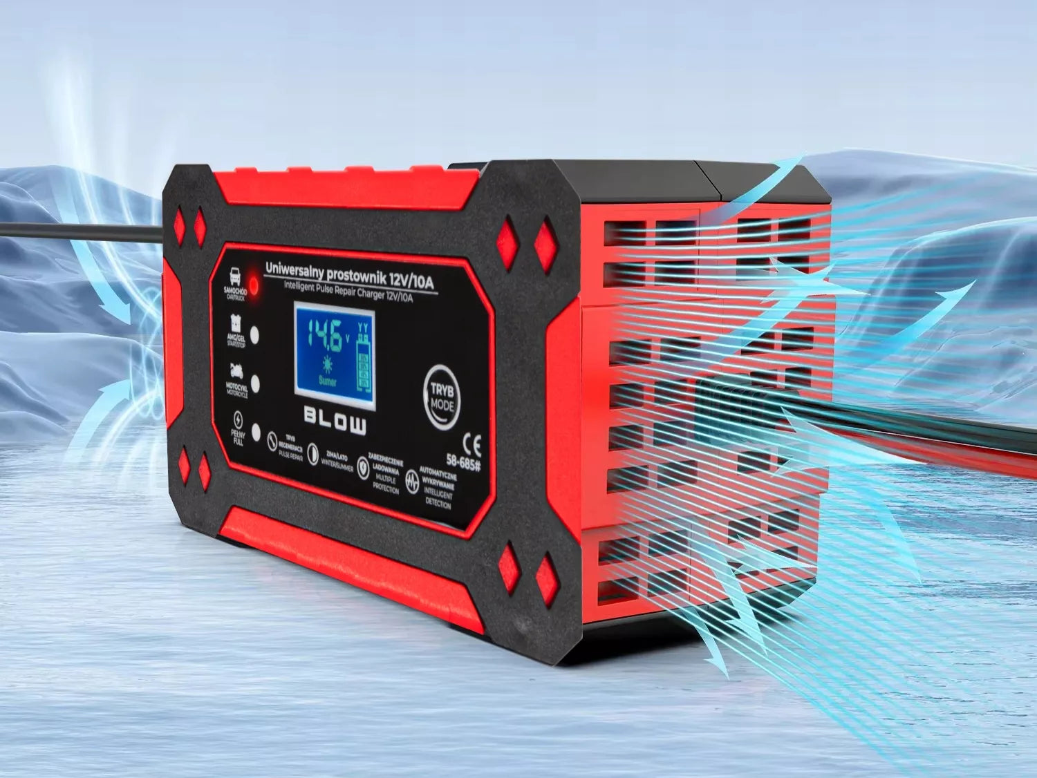 BLOW automatinis akumuliatorių įkroviklis 12V 10A su LCD ekranu ir remonto funkcija