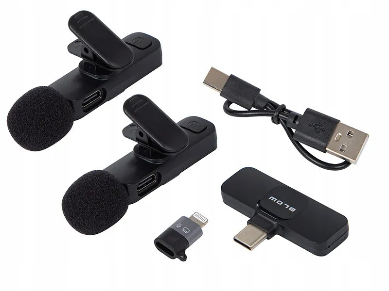 BLOW belaidis prisegamas kondensatorinis mikrofonas, 2 mikrofonai su imtuvu, USB-C
