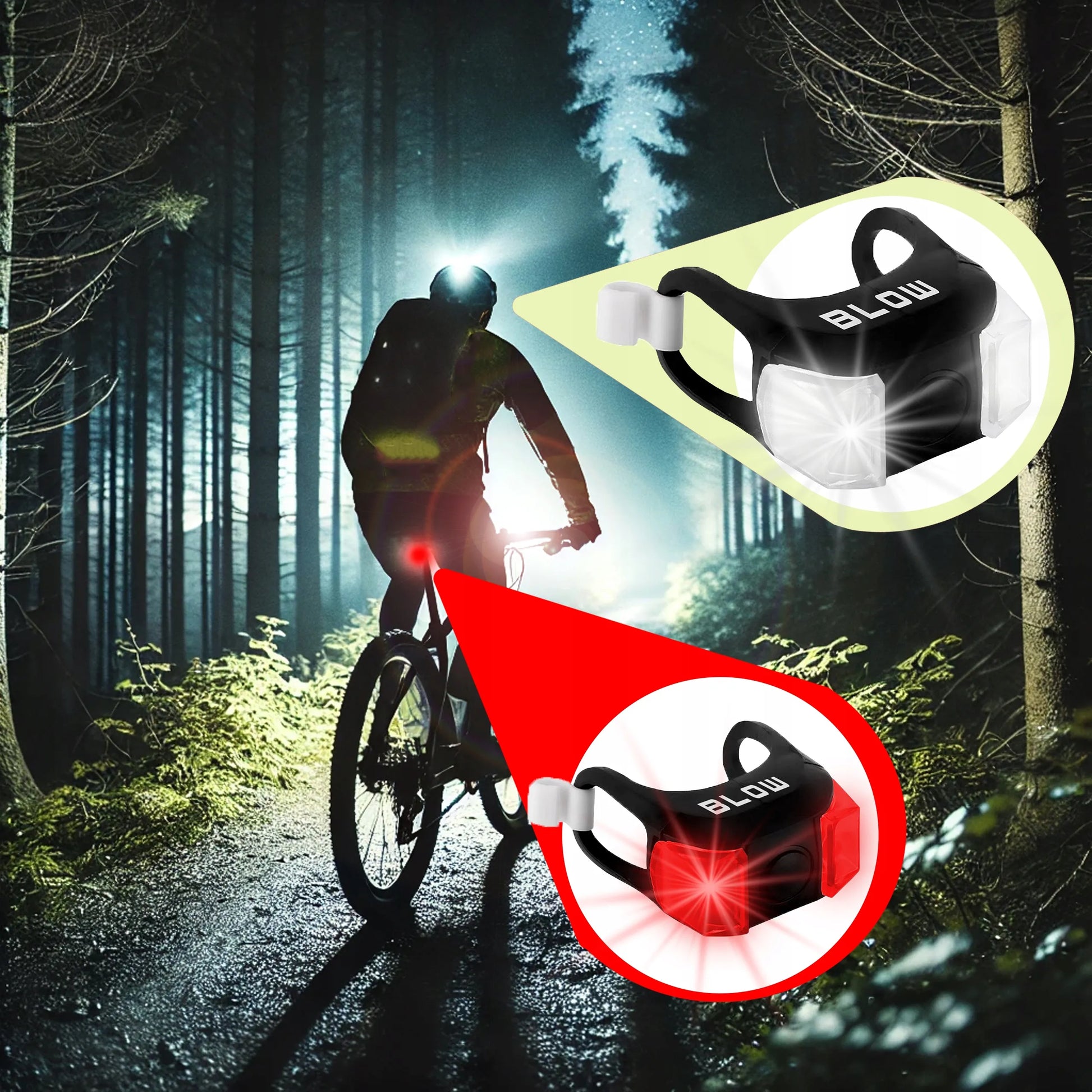 BLOW BL-07 LED dviračių žibintų komplektas, priekinis ir galinis, silikoninis