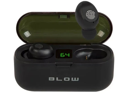 BLOW BTE200 belaidės į ausis įstatomos ausinės su „Bluetooth 5.1“, „Powerbank“ funkcija, dėklu ir mikrofonu
