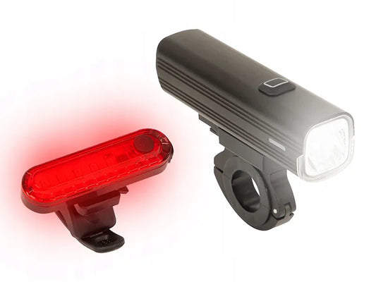 BLOW dviračio žibintų komplektas 1000 lm, metalinis, USB, Powerbank 4800 mAh, priekis + galas