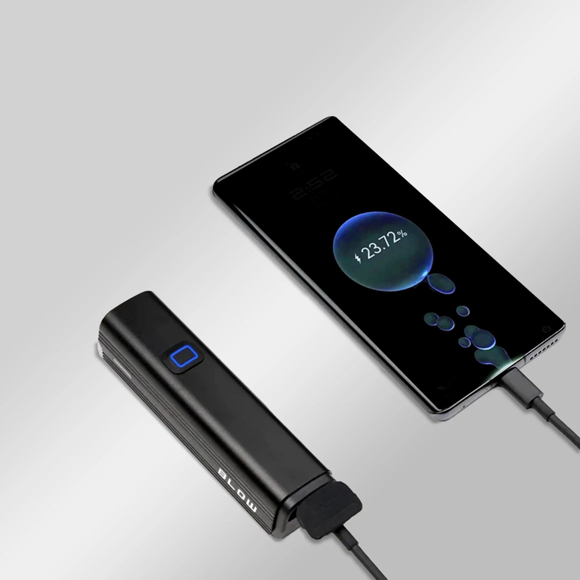 BLOW dviračio žibintų komplektas 1000 lm, metalinis, USB, Powerbank 4800 mAh, priekis + galas