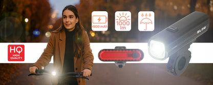 BLOW dviračio žibintų komplektas 1000 lm, metalinis, USB, Powerbank 4800 mAh, priekis + galas