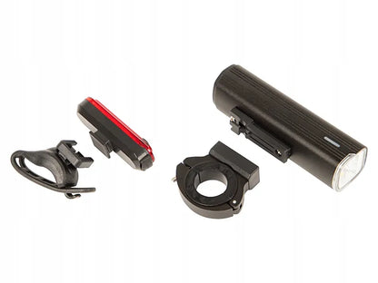 BLOW dviračio žibintų komplektas 1000 lm, metalinis, USB, Powerbank 4800 mAh, priekis + galas