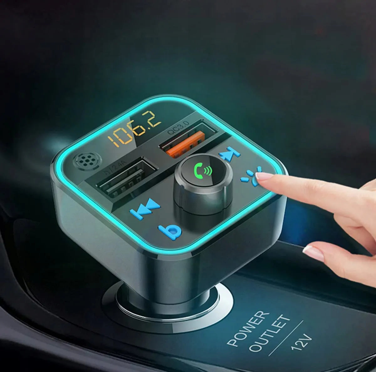 BLOW FM siųstuvas Bluetooth MP3 SD įkroviklis 2xUSB RGB greitas įkrovimas QC3.0