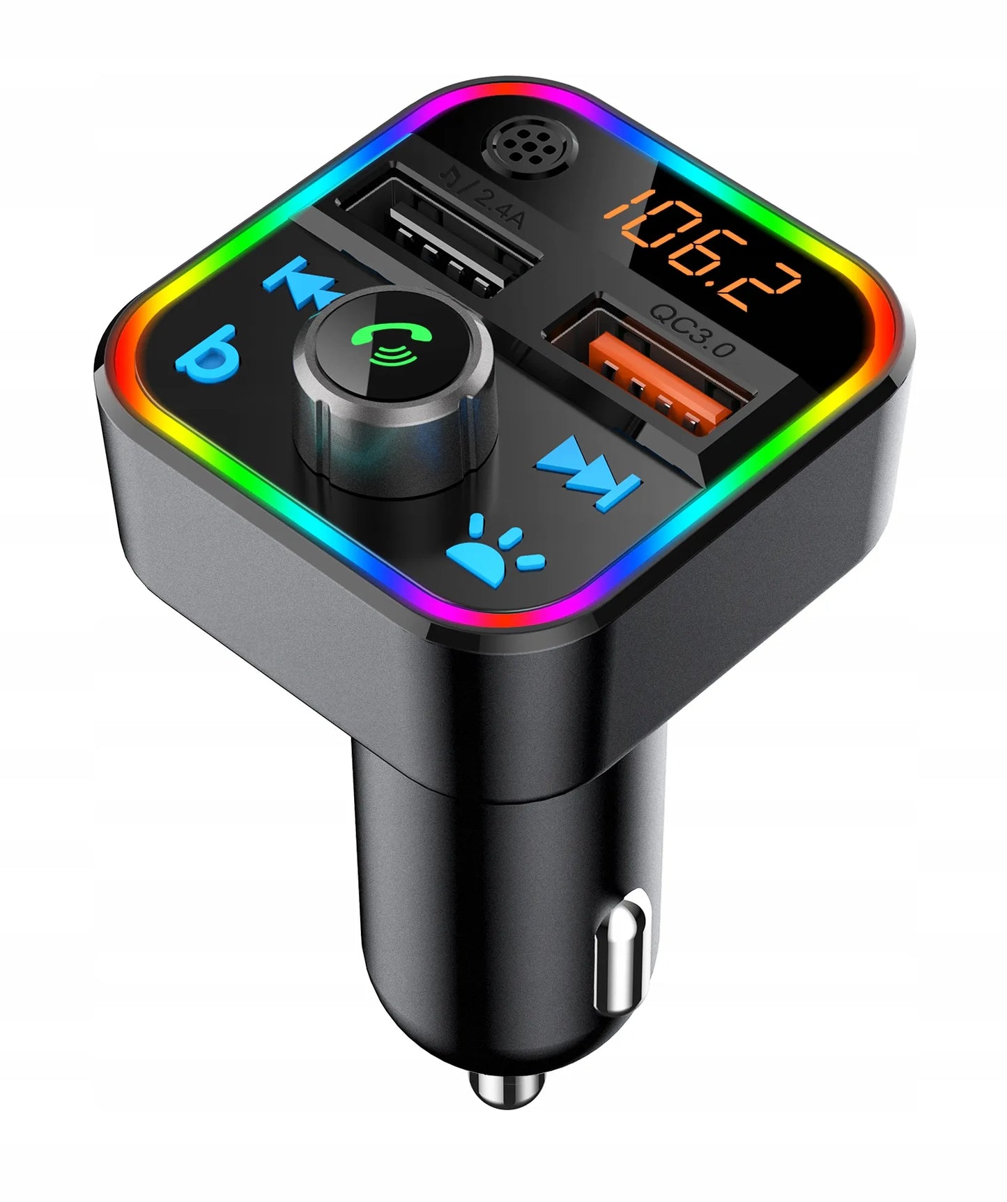 BLOW FM siųstuvas Bluetooth MP3 SD įkroviklis 2xUSB RGB greitas įkrovimas QC3.0