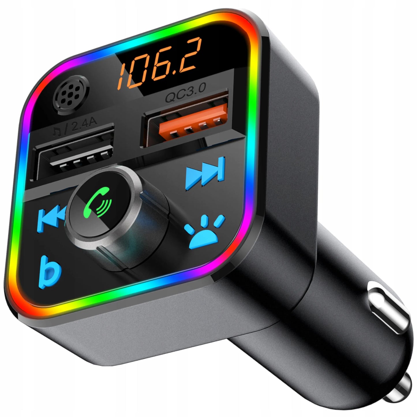 BLOW FM siųstuvas Bluetooth MP3 SD įkroviklis 2xUSB RGB greitas įkrovimas QC3.0